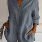 Lapel Long Sleeve Shirt Women's Single-breasted Pleated Shirt
