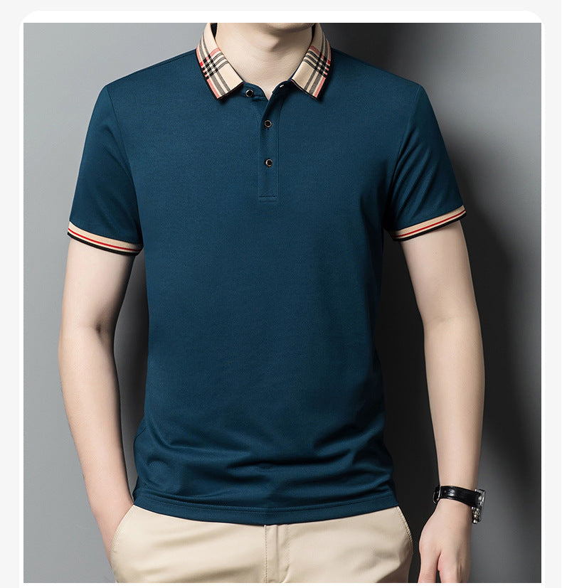 Summer Long-staple Cotton High-end Polo Shirt Men's Business Ice Silk Lapel T-shirt Top