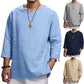 Loose Casual V-neck Top Cotton And Linen Long Sleeve Pullover Shirt Mens Clothing