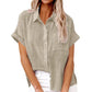Women's Casual Cotton Linen Short-Sleeve Shirt with Pockets