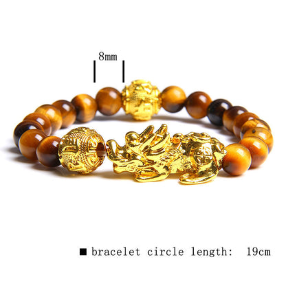 Tiger eye stone elastic brave gold plated ball bracelet
