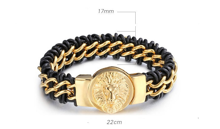 Titanium steel men's lion head gold-plated bracelet