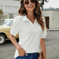 Polo Shirt Button Down Neck Puff Sleeve Loose T Shirt Shirt