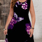 Women's Fashion Color Contrast Patchwork Skirt Plant Print Short Sleeve Dress