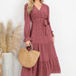 Swiss Dot Tied Surplice Flounce Sleeve Dress