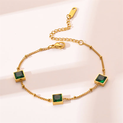 Niche Design Gold Square Emerald Zircon Titanium Steel Bracelet