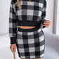 Plaid Round Neck Top and Skirt Sweater Set