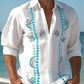 Fashion Print Long Sleeve Shirt Men Casual Loose Button Lapel Tops Seaside Cool Beach Shirt