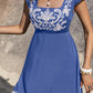 Embroidered Square Neck Cap Sleeve Dress