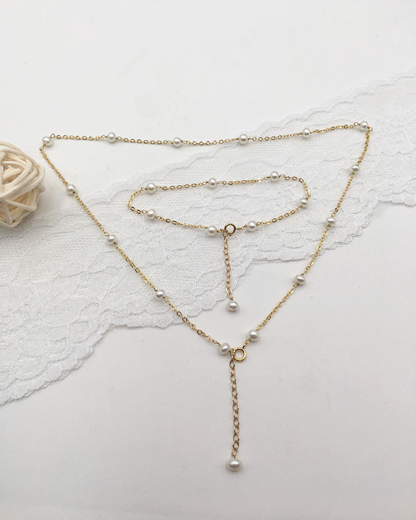 Natural Pearl 14K Gold Injection Chain