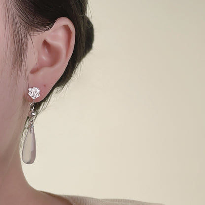 Fan-shaped Water Drop Long Ear Studs