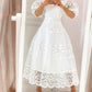V Neck Lace Stitching Large Hem Long Skirt Puff Sleeve Temperament Dress