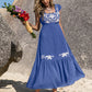Embroidered Square Neck Cap Sleeve Dress