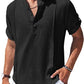 Henley Style Linen Shirt Men Casual Beach Shirt Short Sleeve T-Shirt Summer