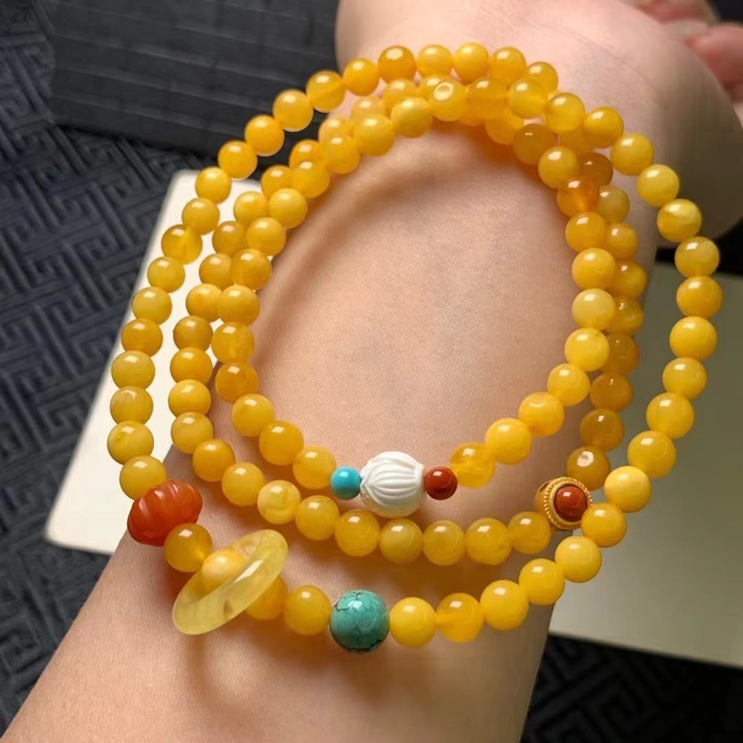 Natural Beeswax Old Honey Flower Wax Multi-Circle Bracelet