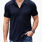 Casual Collar Short Sleeve  Polo Shirt With Button Men's Cotton Blend Shirt