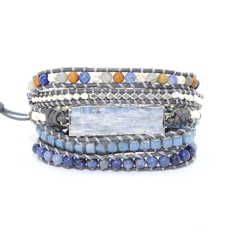 Natural blue gold hand-woven leather bracelet