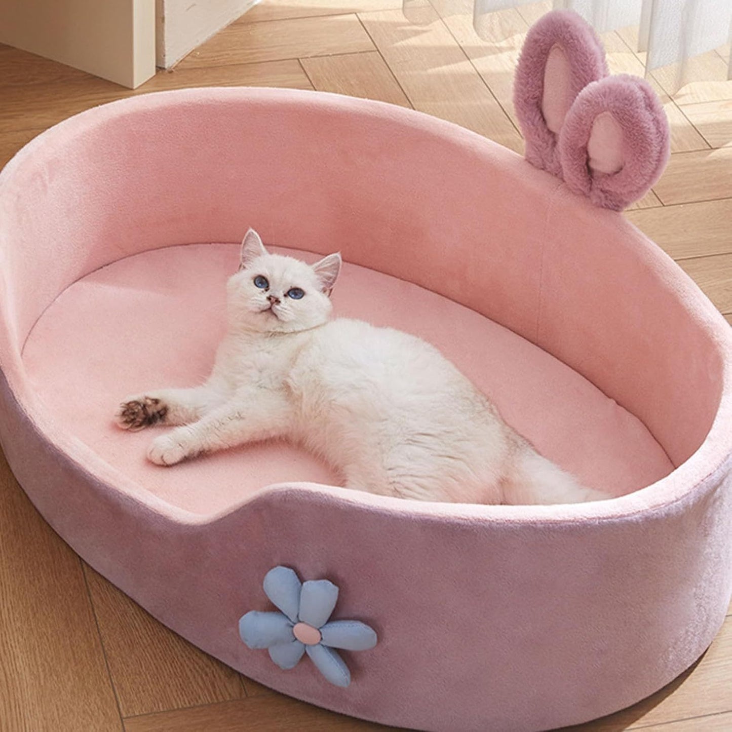 Cute Princess Dog Bed Pink Pet Bed Detachable Washable Dog Sleeping Bed Rabbit Ear Calming Dog And Cat Bed Soft Comfortable Warm Cat Bed For Small Medium Sized Breed Four Seasons