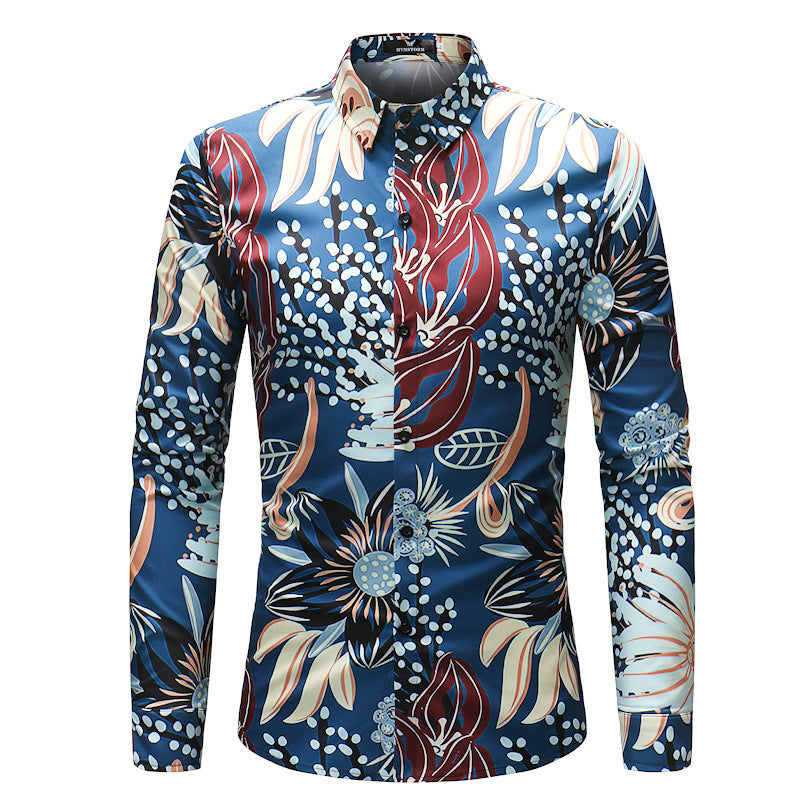 Men's long-sleeved shirt aquatic pattern men's shirt