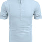 Henley Style Linen Shirt Men Casual Beach Shirt Short Sleeve T-Shirt Summer