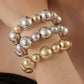 Punk Style Exaggerated Round Bead Chain Bracelet, Hip-hop Trend Geometric Metal Set Bracelet