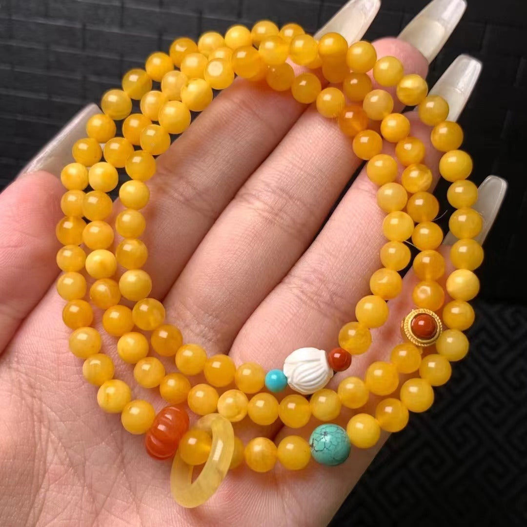 Natural Beeswax Old Honey Flower Wax Multi-Circle Bracelet