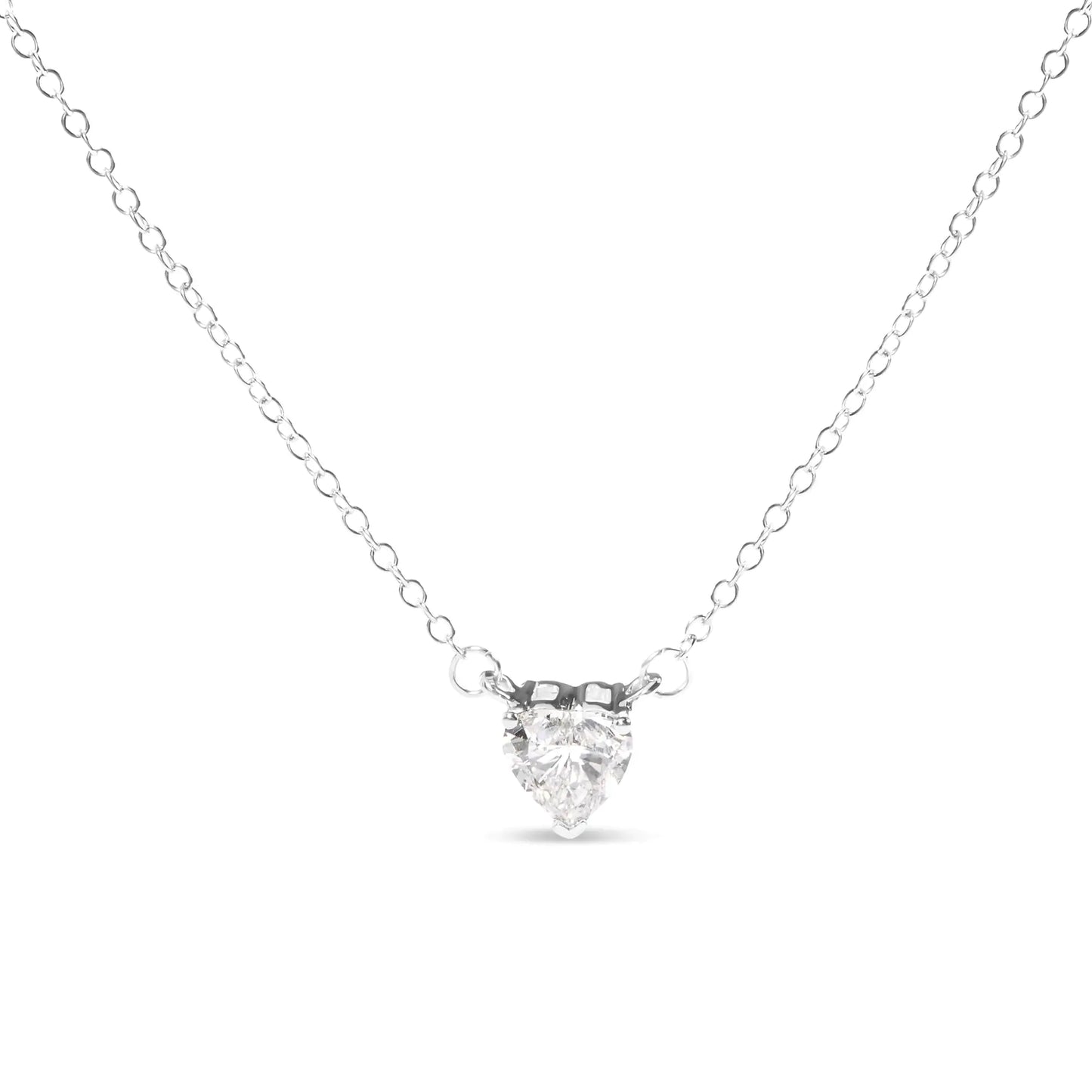 14K White Gold 1.0 Cttw Lab Grown Diamond Heart Shape Solitaire Pendant Necklace (F-G Color, VS1-VS2 Clarity)