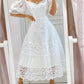 V Neck Lace Stitching Large Hem Long Skirt Puff Sleeve Temperament Dress