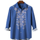 Fashion Print Long Sleeve Shirt Men Casual Loose Button Lapel Tops Seaside Cool Beach Shirt