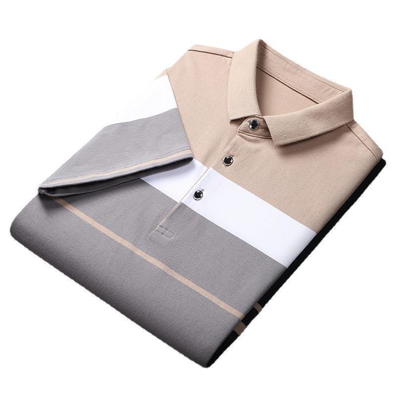 Cotton Striped Stitching Polo Shirt Men's High-end Light Business Striped T-shirt