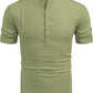 Henley Style Linen Shirt Men Casual Beach Shirt Short Sleeve T-Shirt Summer