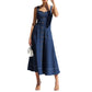 Cross Border Amazon Independent Station Sling Distressed Casual Style Button Denim Long Dress