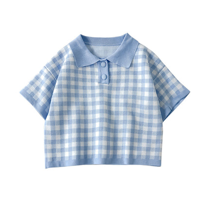 Plaid short-sleeved t-shirt polo shirt