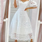 V Neck Lace Stitching Large Hem Long Skirt Puff Sleeve Temperament Dress