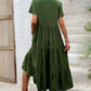Tiered Notched Short Sleeve Midi Dress