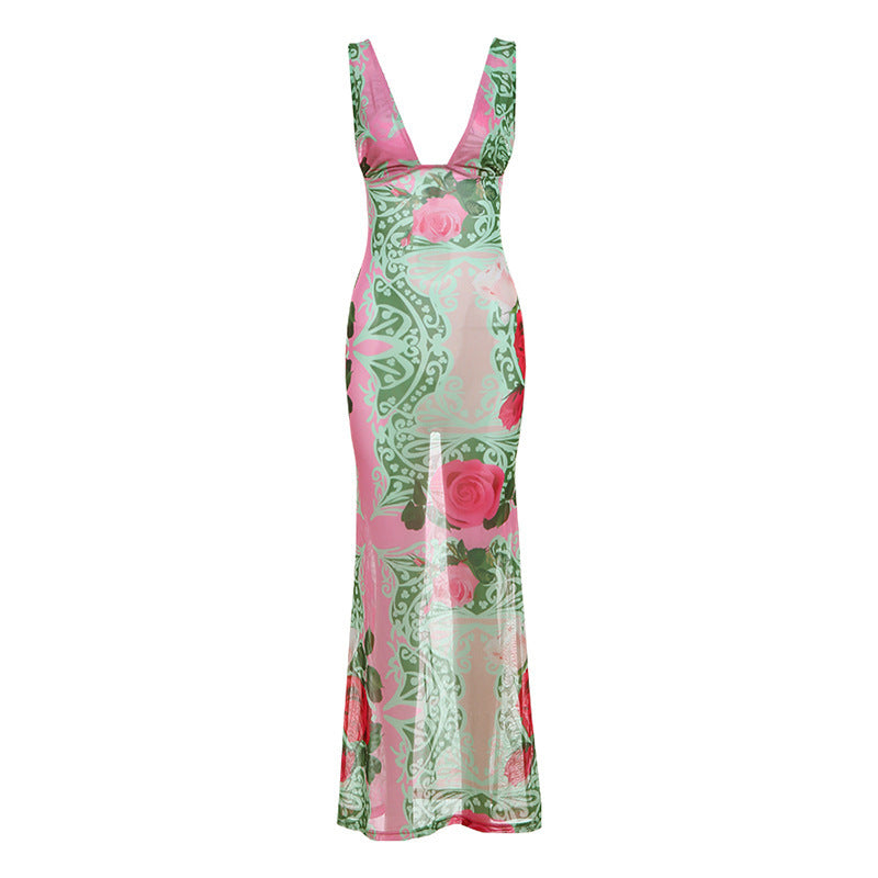 Women's Fashion Printed V-neck Slim Fit Dress