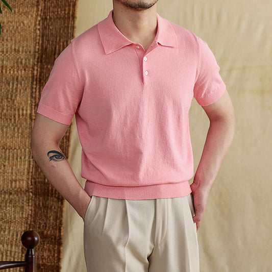 Business Casual Cotton And Linen Polo Collar Solid Color Breathable Thin T-shirt