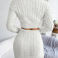 Cable-Knit Round Neck Top and Skirt Sweater Set