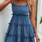 Shiny Frill Spaghetti Strap Tiered Dress
