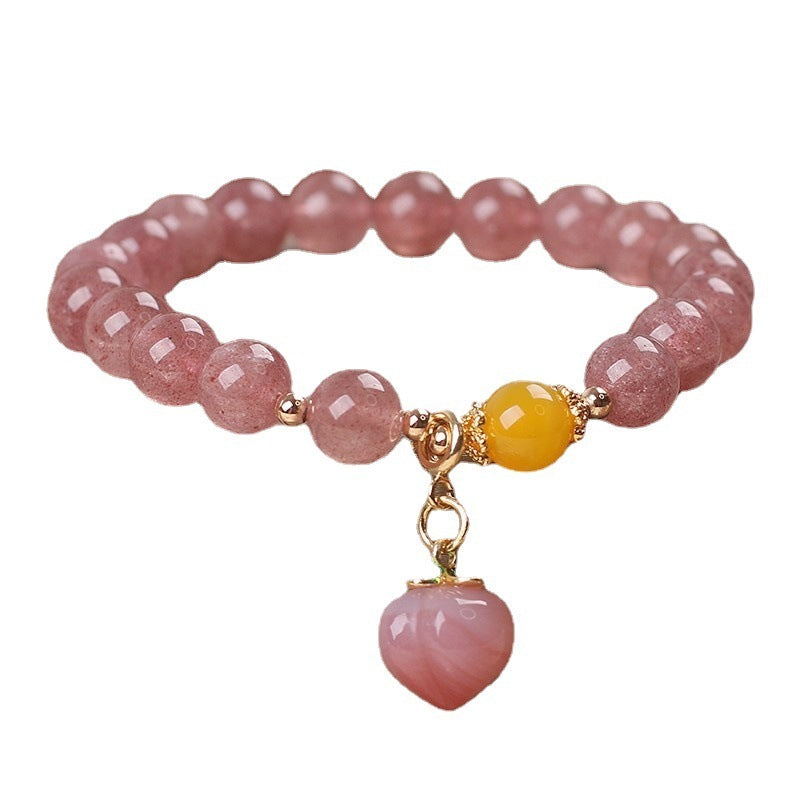 Natural Strawberry Quartz Beaded Bracelet Cute