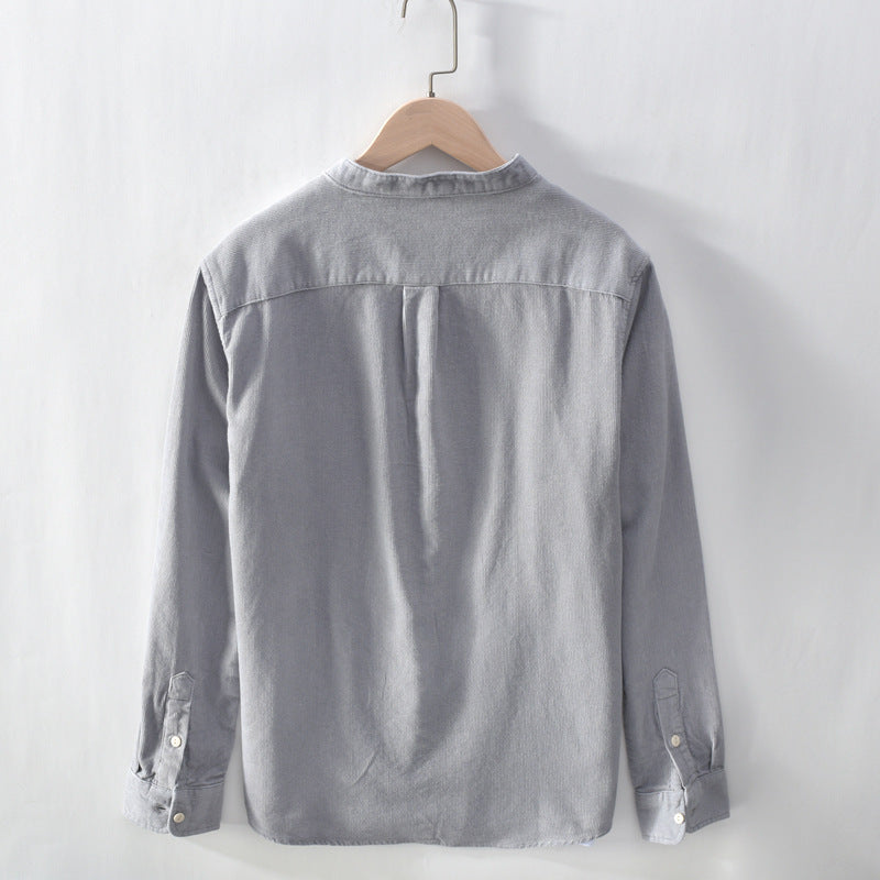 Men's Corduroy Shirt Stand Collar Long Sleeve Shirt