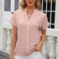 Notched Short Sleeve Blouse