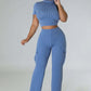 High Waist Straight Pants Two Piece