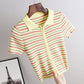 Polo Neck Striped Short Sleeve T-Shirt