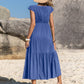Embroidered Square Neck Cap Sleeve Dress
