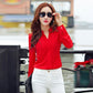 autumn new women's shirt white shirt V-neck slim long-sleeved chiffon shirt