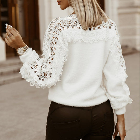 Stitching Lantern Sleeve Sweater