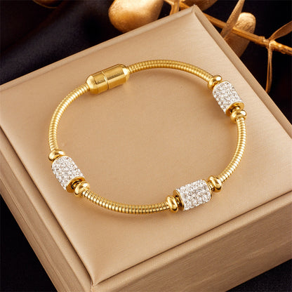 Full Diamond Titanium Steel Magnetic Buckle Round Bracelet