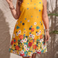 Women's Fashion Color Contrast Patchwork Skirt Plant Print Short Sleeve Dress
