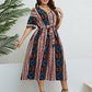 Honey Plus Size Bohemian V-Neck Tie Belt Midi Dress